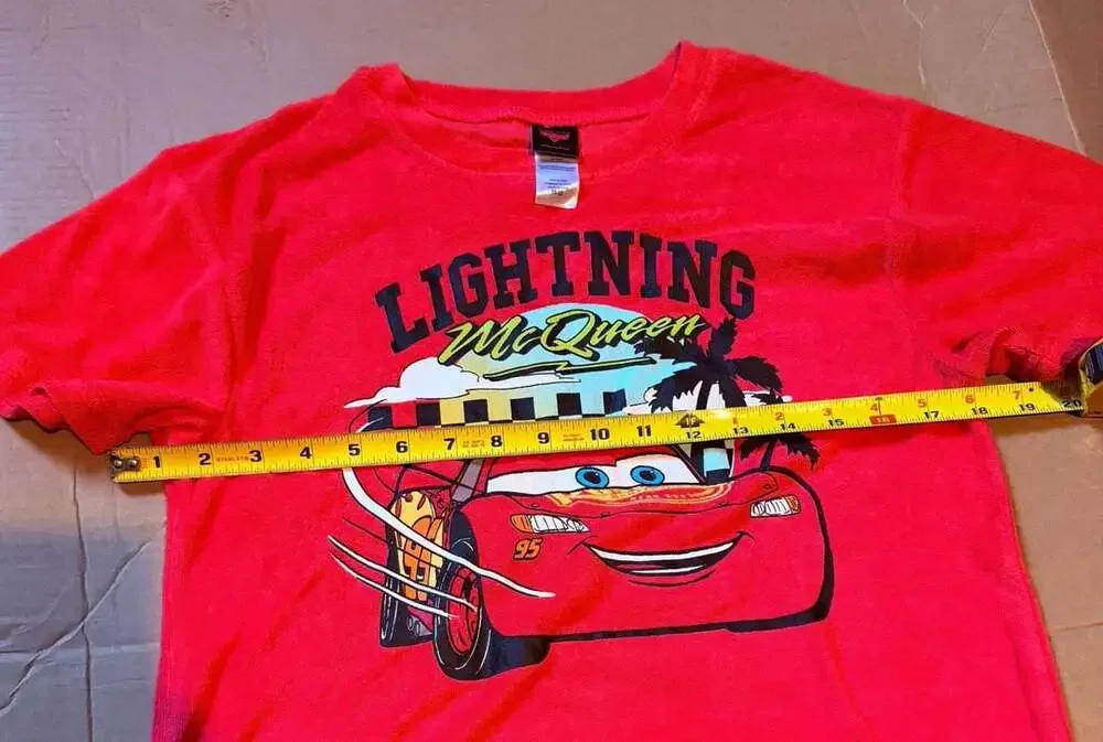 Disney Pixar Cars Lightning McQueen Size 10-12 Pink Red Graphic Tee Shorts Set